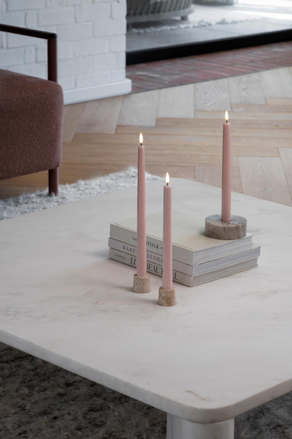 LED kronelys, Rose Powder Smooth - 2 stk